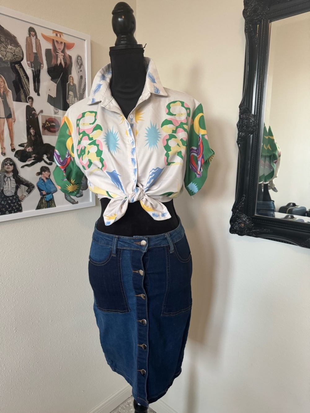 Colorful art print Short-Sleeve Button-Down Shirt